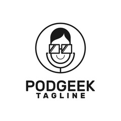 geek podcast logo template, a geek face as podcast