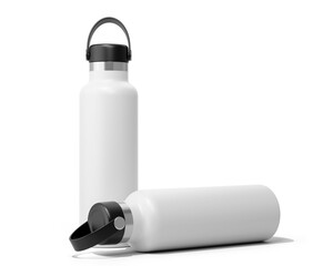 Blank White Hydro Flasks Dew Bottle, Sport Water Bottle Packaging Isolated On Transparent Background, Prepared For Mockup, 3D Render.