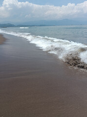 footprints on the beach. Nature tropical sea
