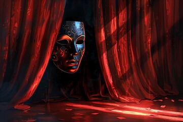 A mask lies in wait, a silent enigma amidst the velvet night, in this AI Generated visual poetry.