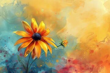 Painted with delicate precision, a Black-Eyed Susan flower blossoms in watercolor, its golden petals radiating warmth and cheerfulness. Each stroke captures the flower's natural beauty with grace.