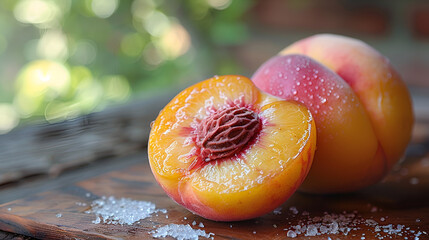  Juicy Peaches Delight in the Sweetness of Organi,
Ripe juicy nectarines, whole and halved on deep blue textured
