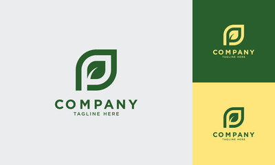 P initial with leaf logo template vector design