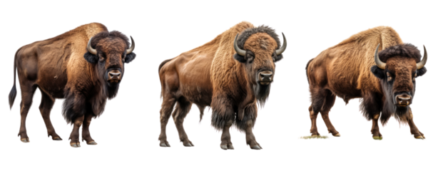 The image shows three European bison