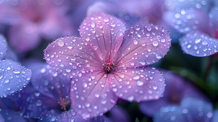 Glistening Morning Dew on Beautiful Lilac Bell F,
Beautiful purple flowers with glistening water droplets
