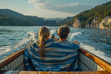 Fototapeta premium Euphoric Freedom: Friends Enjoying a Speedboat Ride