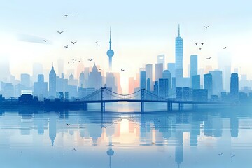 Tranquil Cityscape: Stylized Illustration of Urban Serenity