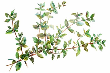 Watercolor illustration of  thyme leaves