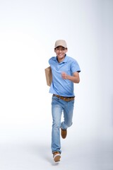 Naklejka premium Running shed film work young male Courier