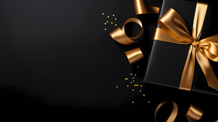 Elegant black gift box with gold ribbon