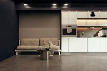 Modern luxury kitchen interior. 3D Rendering.
