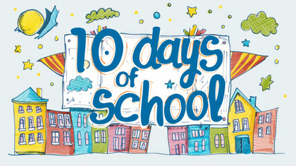 sign that says "10 days of school", white background, clear outline, vector, contour,generative ai