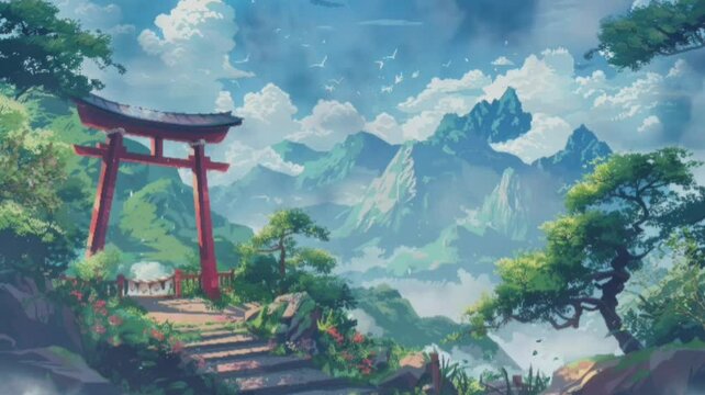 Footage illustration of japan landscape with Mt. Fuji as the background