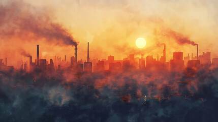 Obraz premium A city skyline with a large sun in the background