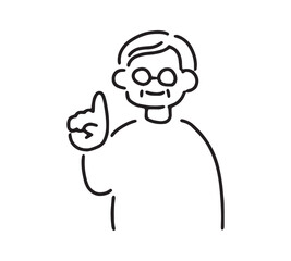 指差しポーズをするシニア男性のイラスト