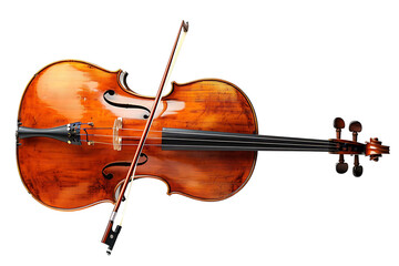 Cello with bow on isolated transparent background