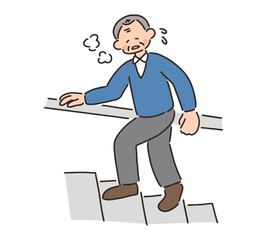 階段で息切れするシニア男性のイラスト