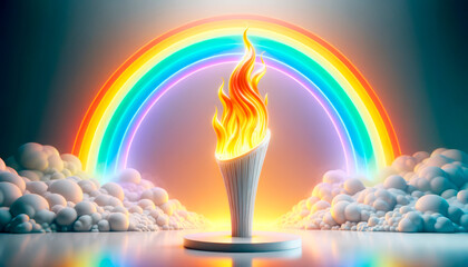 vibrant torch set against a majestic rainbow backdrop, symbolizing hope, diversity, and unity. This powerful image is perfect for celebrating LGBT pride and inclusivity