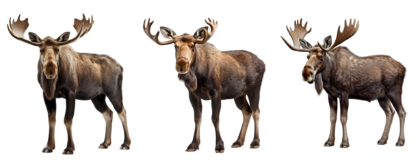 Three deers of different sizes moose.