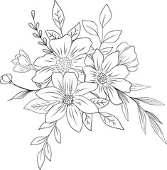 sketch of flowers and leaves, beautiful flower bouquet