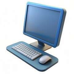 3D render of a computer monitor with keyboard and mouse on isolated white background, Generative AI