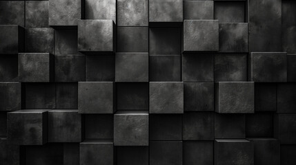 A black and white photo of a wall made of black cubes