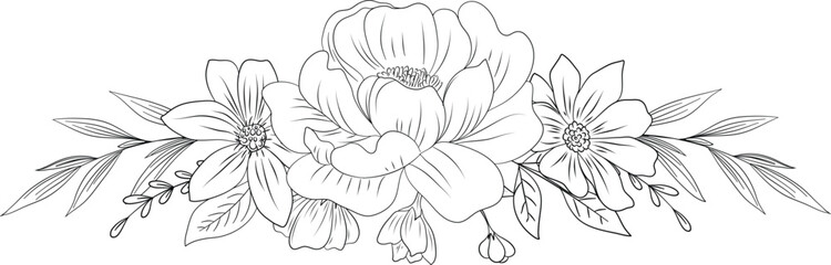 sketch of flowers and leaves, beautiful flower bouquet