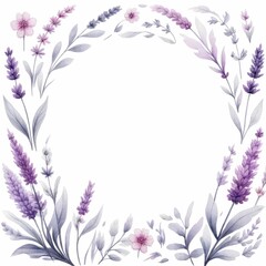 lavender themed frame or border for photos and text. watercolor illustration, Perfect for nursery art, simple clipart, single object, white color background. for greeting cards design, prints.
