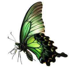 The image is a beautiful and realistic digital painting of a green butterfly