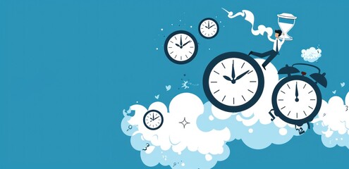 Blue alarm clock and a money bag. Loan, credit, mortgage concept. Planning work. Business strategy and investment.