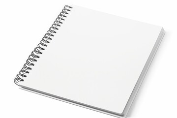 White spiral notebook with blank cover open slightly on a white background, concept of ideas and notes