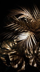 Golden palm leaves in black background