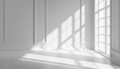 Fototapeta premium Empty white room with windows and sunlight - ai generative