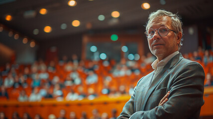 Obraz premium expert on law explaning his thoughts to auditorium,generative ai