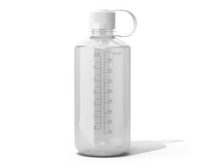 Blank Clear White Narrow Mouth Plastic Sport Water Bottle Packaging Isolated On Transparent Background, Prepared For Mockup, 3D Render