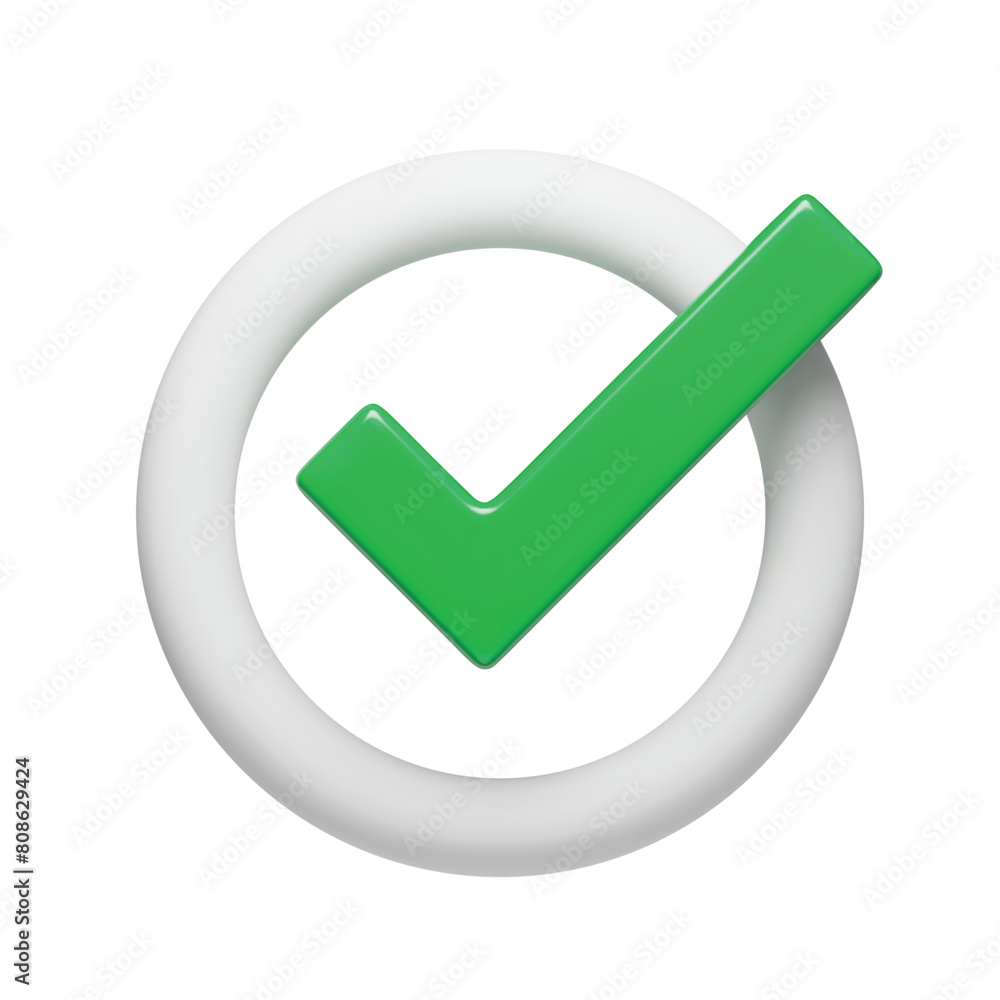 Poster 3d realistic green right check mark sign in circle. yes or correct sign. validation, approved concep