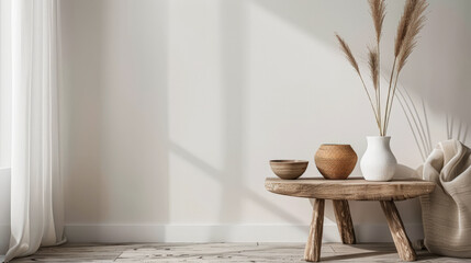 Chic minimalist interiors with elegant furniture and natural window lighting. Interior design...
