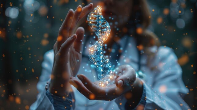 Scientists are experimenting and research with molecule model, DNA, Human Biology, Science with molecules and atoms in the laboratory, Medical science and biotechnology