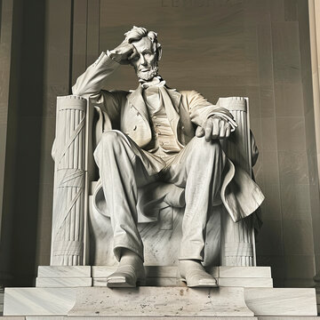 Abraham Lincoln, memorial, thoughtful, pensive about America, USA.