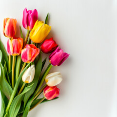 Obraz premium Beautiful bouquet of tulips, for a gift, mother's day, women's day, valentine, spring time, copy space