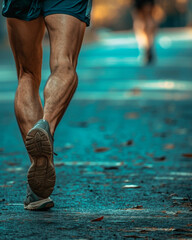 Low section of man running in water during rainy season