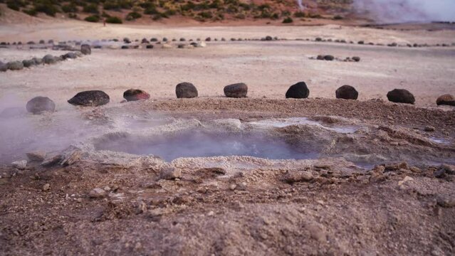 Close up view of geyser at Tatio geysers in the Atacama desert, Chile