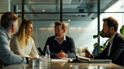 Fototapeta premium Office Meeting with Two Men and One Woman 