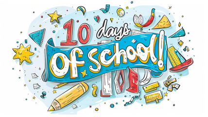 sign that says "10 days of school", white background, clear outline, vector, contour,generative ai