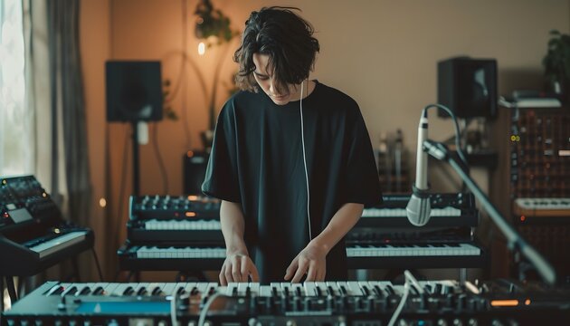 Musician Playing Keyboard Studio Creative Electronic Music