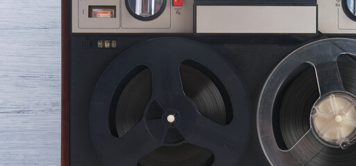 old tape recorder for playing magnetic tape for listening to music