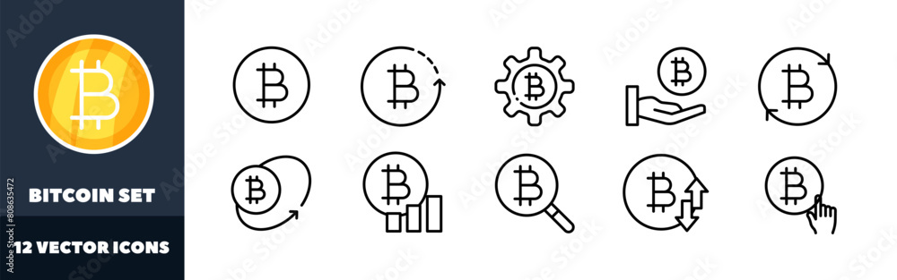 Poster bitcoin icons set. crypto icons. linear style. vector icons