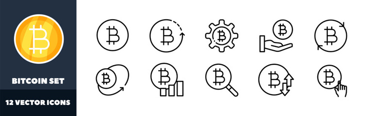 Bitcoin icons set. Crypto icons. Linear style. Vector icons