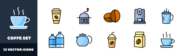 Coffee icons set. Flat style. Vector icons