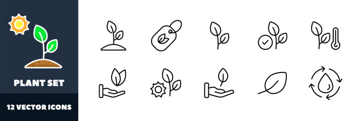 Plant icons set. Linear style. Vector icons